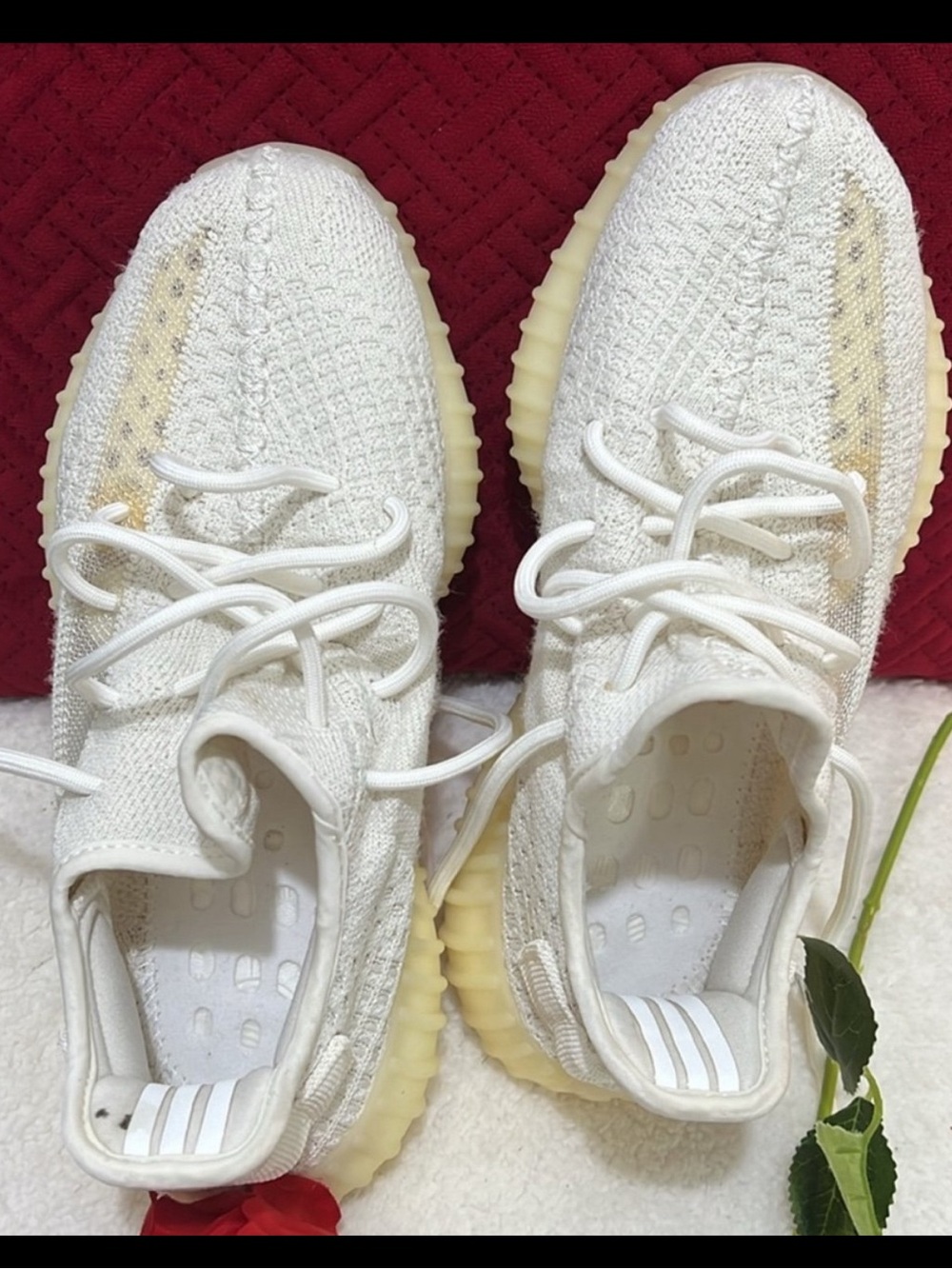 Yeezy Knit Lace-Up Sneakers in Cream with Pale Yellow Sole